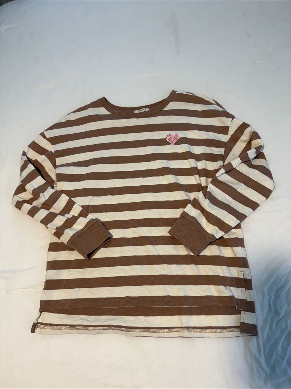 Z Supply Womens Striped Brown & Cream Long-Sleeve Top Size Small